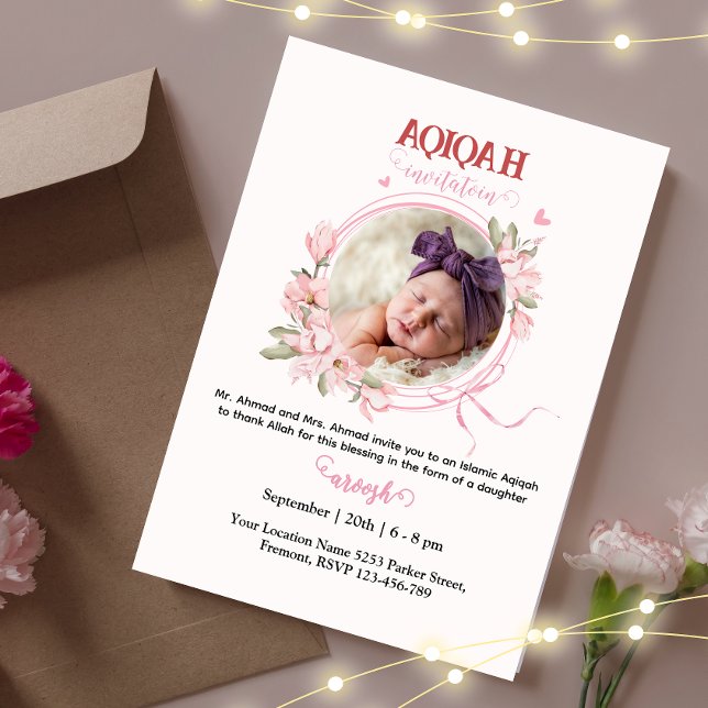 Aqeqah Floral Rosa - Aqiqah - Convite (Criador carregado)