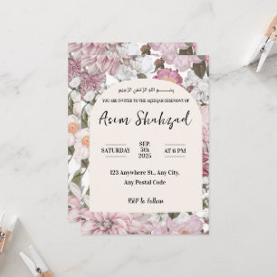Aqeqah floral rosa e branco ou Convite Ameen