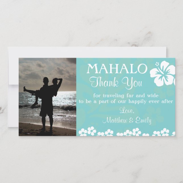 Aqua Beach Flowers Obrigado, Cartão com fotos (Frente)