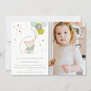 Aqua Bear Balão Foto de Qualquer Convite Aniversár