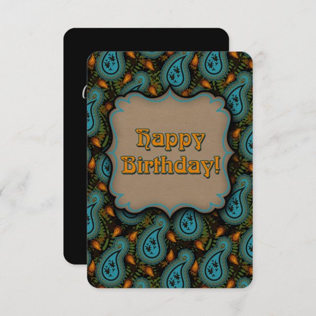 Aqua Black Paisley Birthday Elegance (Frente/Verso)