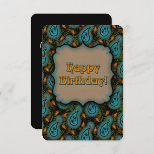 Aqua Black Paisley Birthday Elegance