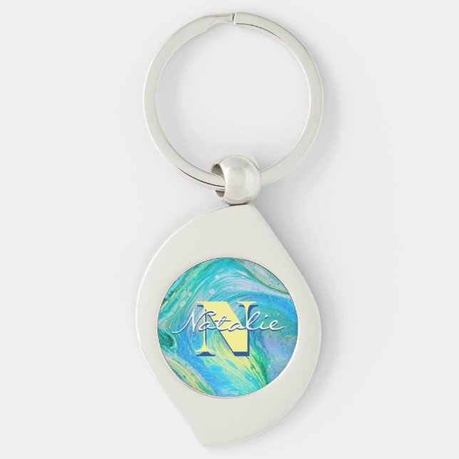Aqua Blue Acrylic Flow Art Chaveiro (Frente)