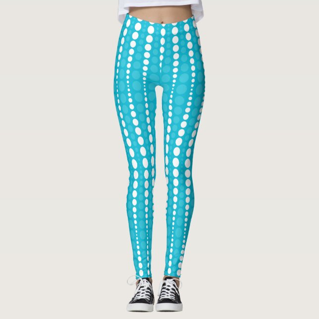 Aqua Blue and White Polka Dot Leggings (Frente)