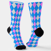 AQUA BLUE & BUBBLEGUM PINK Argyle Meias