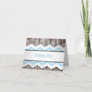 Aqua Blue Chevron & Wood Rustic Obrigado Cartões