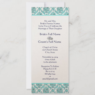 Aqua Blue Damask Swirls Convite Para Casamento