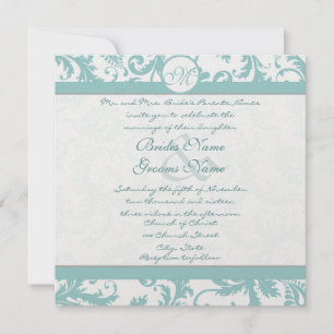 Aqua Blue Damask Swirls Convite Para Casamento