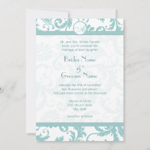 Aqua Blue Damask Swirls Convite Para Casamento