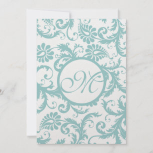 Aqua Blue Damask Swirls Convite Para Casamento