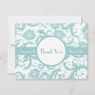 Aqua Blue Damask Swirls Convite Para Casamento