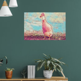 Aqua Blue Peachy Duck Art Poster