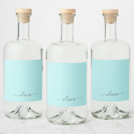 Aqua Blue Teal Modern Script Girly Monographic Nam