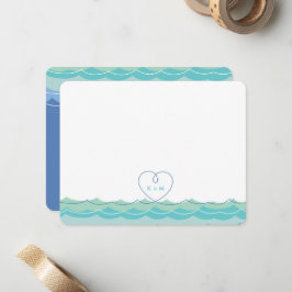 Aqua Blue Waves Loopy Heart Cartões de agradecimen