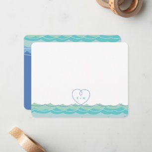 Aqua Blue Waves Loopy Heart Cartões de agradecimen