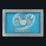 Aqua Cancer a fivela do caranguejo zodíaco<br><div class="desc">Cancer "O Caranguejo",  fivela de cinto de astrologia grega com símbolos e características cancerígenas. Quarto sinal do Cancer Zodiac,  22 de junho a 22 de julho. Dirigido pela lua. Desenvolvido exclusivamente pela Sarah Trett.</div>