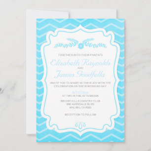 Aqua Chevron Stripes Convites De Casamento