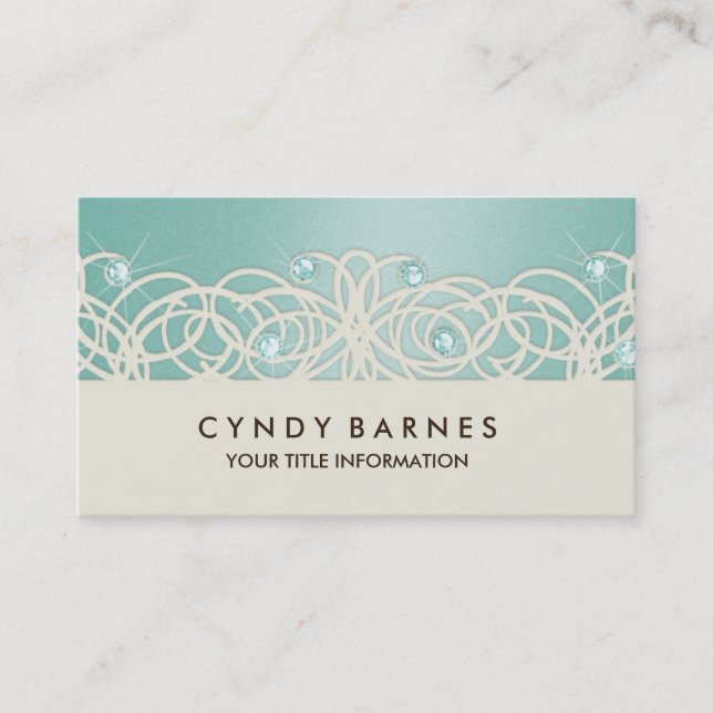 Aqua Crystals e Lace Cartão de visita (Frente)