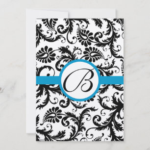Aqua Damask Brilhante Swirls Convite de Casamento 