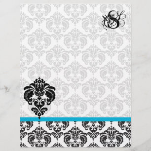 Aqua Damask Monograma Letterhead