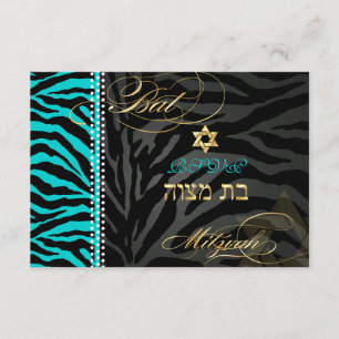 Aqua de cor PixDezines Zebra RSVP Bat Mitzvah/DIY