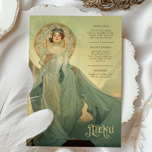 Aqua Dourada Art Nouveau Cartão de Menu de Casamen