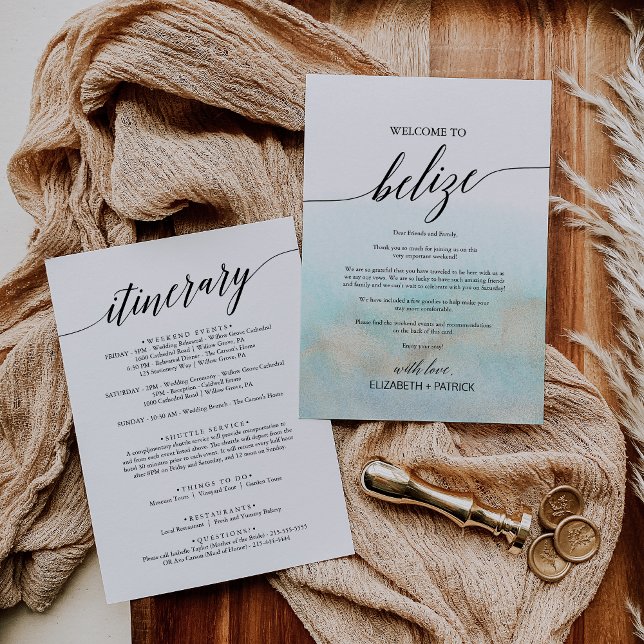 Aqua Dourada Beach Belize - Carta de Boas-vindas e (Aqua Gold Beach Belize Welcome Letter & Itinerary)