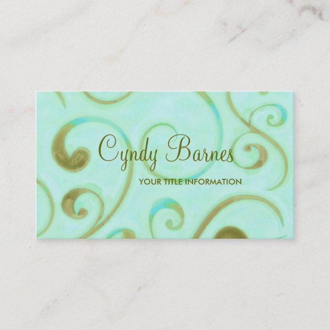 Aqua e o Cartão de visita de espirais verdes-oliva (Frente)