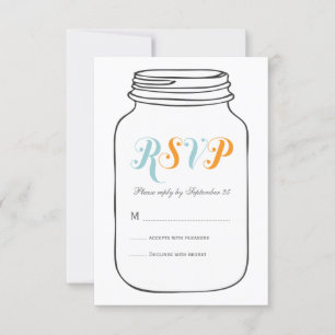 Aqua e Orange Vintage Mason Jar Wedding RSVP