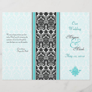Aqua e programa preto do casamento tema damasco