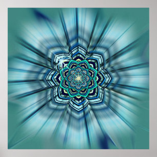 Aqua e Turquoise Lotus Mandala Poster Impressão