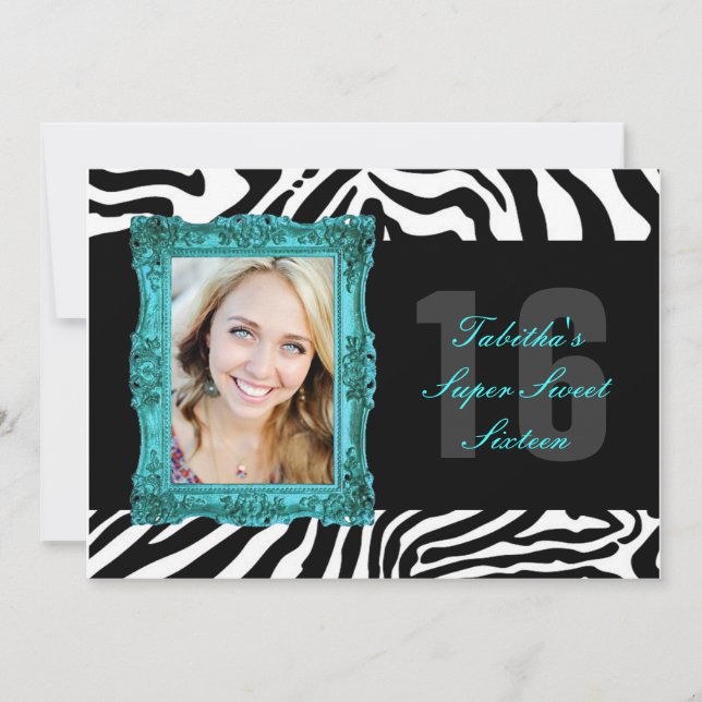 Aqua e Zebra| Doce Dezesseis Convite (Frente)