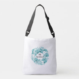 Aqua Floral Wreath Bridesmaid Tote Bag