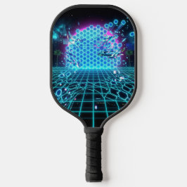 Aqua Glitch Matrix Neon Blue Futuristic Pickleball
