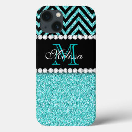 AQUA GLITTER BLACKEVRON MONOGRAM