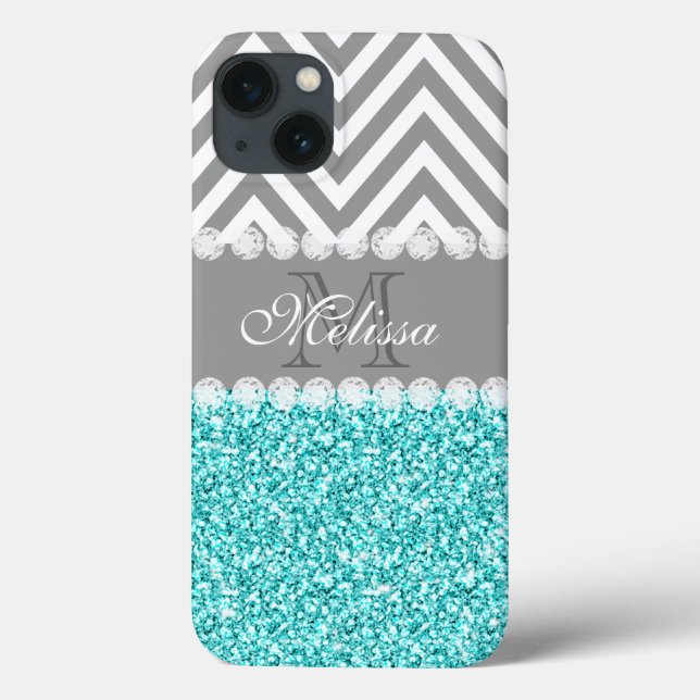 AQUA GLITTER, CINZA CHEVRON, MONOGRAMMED (Verso)