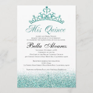 Aqua Glitter Quinceañera Convite Mis Quince