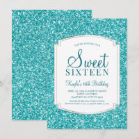 Aqua Glitter Sweet 16 Convites