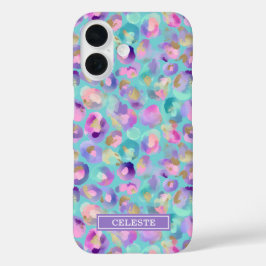 Aqua Iridescente Estampa de Leopardo Monogramada