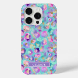 Aqua Iridescente Estampa de Leopardo Monogramada