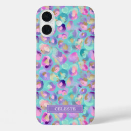 Aqua Iridescente Estampa de Leopardo Monogramada