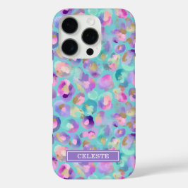 Aqua Iridescente Estampa de Leopardo Monogramada