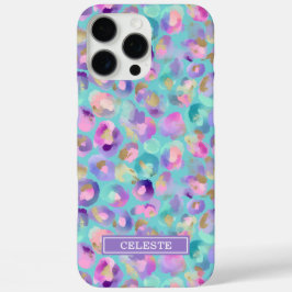Aqua Iridescente Estampa de Leopardo Monogramada