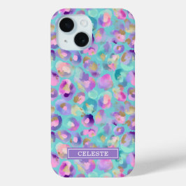 Aqua Iridescente Estampa de Leopardo Monogramada