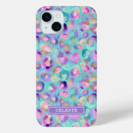 Aqua Iridescente Estampa de Leopardo Monogramada