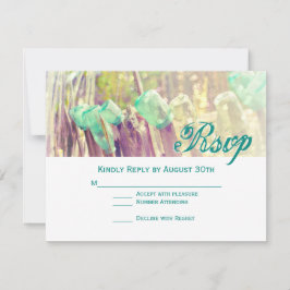 Aqua Mason Jars em placas RSVP de Casamento de Pos