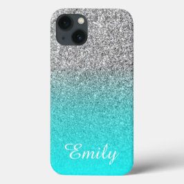 Aqua Ombre Personalizado com Brilho Prateado