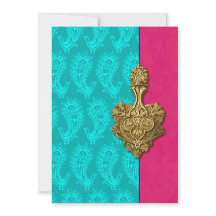 Aqua Paisley Peacocks Convite para Casamento India