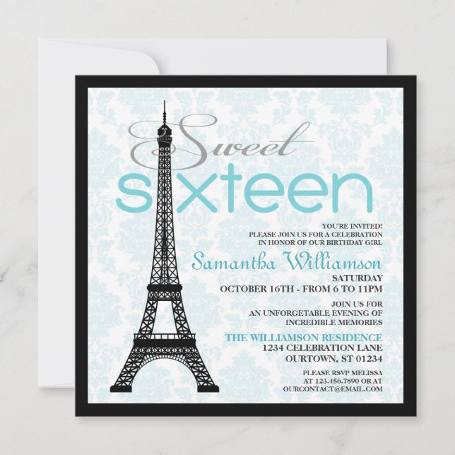 Aqua Paris Sweet 16 Convites (Frente)
