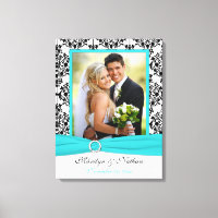 Aqua, Preto, Canvas Casamento tema damasco Branco